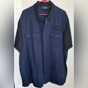 Harley-Davidson Blue Black Color block short sleeve button shirt Men 2XL